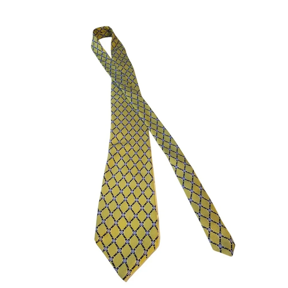 Robert Talbott for Lindsay Odom Ltd‎ Tie Necktie Designer Chartreuse Blue Floral